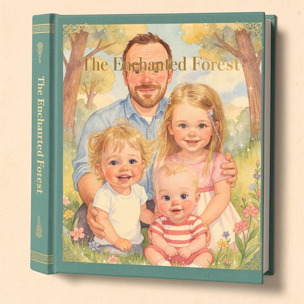 The Enchanted Forest themed storybook with a family illustrated on the cover